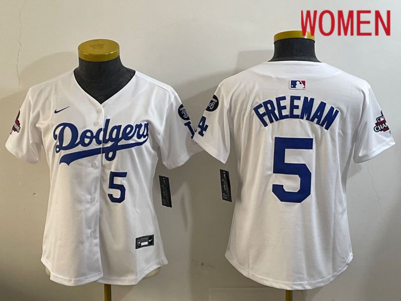 Women Los Angeles Dodgers #5 Freeman White Game 2024 Nike MLB Jersey style 12095